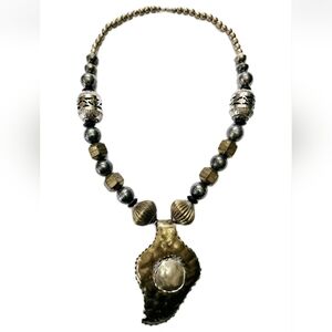 VTG 80’s Stunning Chunky Brass Modernist Brutalist Necklace w/ Large Pendant